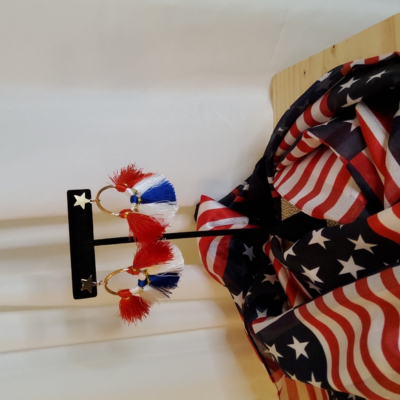Patriotic Star Scalloped Tassel Earrings - Picture 4 of 4